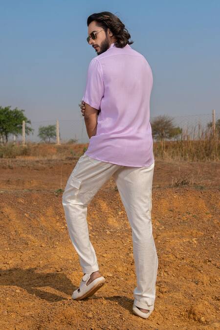 Shop_Runit Gupta_Purple Tencel Beads Embroidered Shirt _at_Aza_Fashions