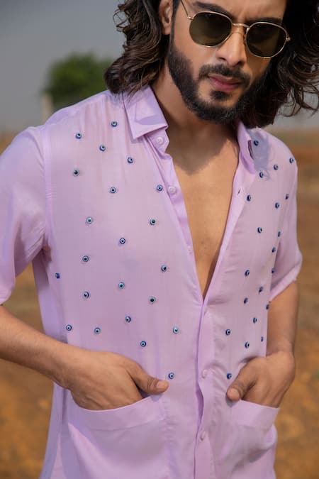 Buy_Runit Gupta_Purple Tencel Beads Embroidered Shirt _Online_at_Aza_Fashions