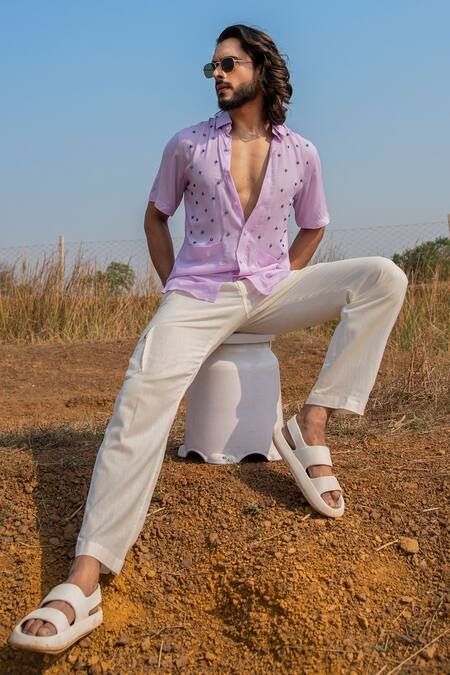 Shop_Runit Gupta_Purple Tencel Beads Embroidered Shirt _Online_at_Aza_Fashions