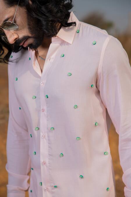 Buy_Runit Gupta_Pink Tencel Beads Avocado Embroidered Shirt _Online_at_Aza_Fashions