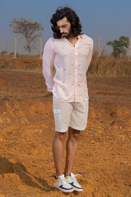 Shop_Runit Gupta_Pink Tencel Beads Avocado Embroidered Shirt _Online_at_Aza_Fashions