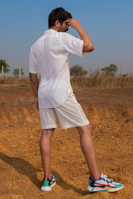 Shop_Runit Gupta_White Tencel Beads Button Placket Embroidered Shirt _at_Aza_Fashions