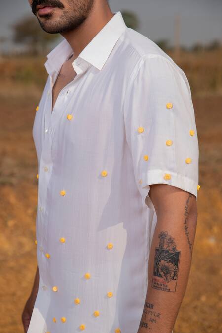 Shop_Runit Gupta_White Tencel Beads Button Placket Embroidered Shirt _Online_at_Aza_Fashions