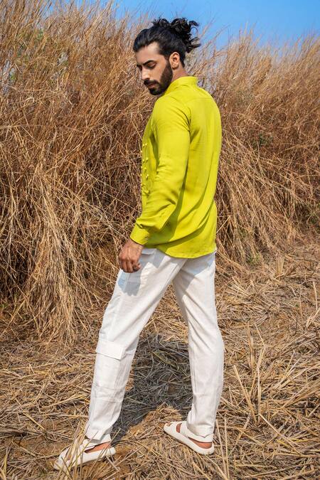 Shop_Runit Gupta_Yellow Tencel Beads Embroidered Shirt _at_Aza_Fashions