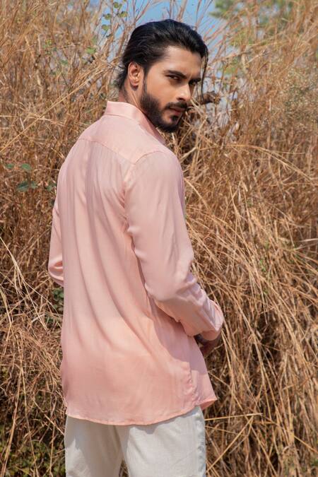 Runit Gupta_Pink Tencel Beads Kiwi Embroidered Shirt _Online_at_Aza_Fashions
