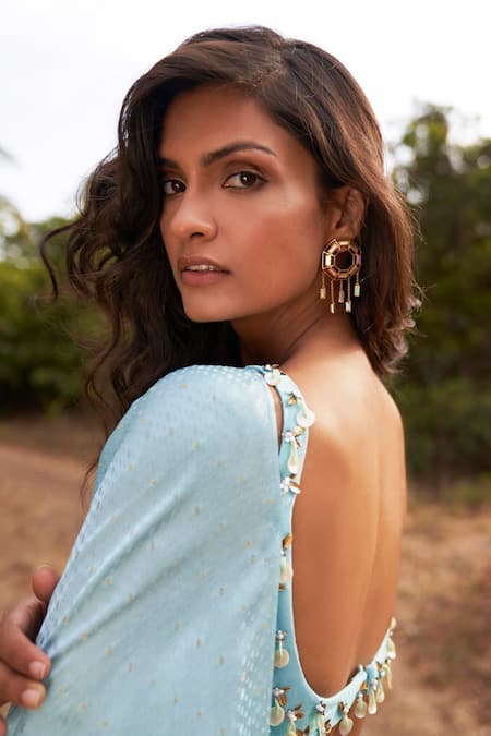 Parshya Pre-Draped Hand Embroidered Saree & Blouse Set 