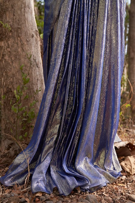 Parshya Blue Viscose, Chiffon, Lurex Beads, Cut Work, Pre-draped Saree And Blouse Set Online at Aza Fashions Parshya_Blue Viscose, Chiffon, Lurex Beads, Cut Work, Pre-draped Saree And Blouse Set _Online_at_Aza_Fashions