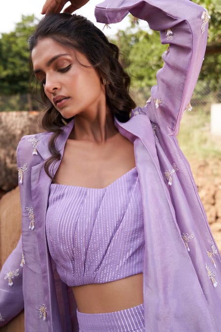 Buy Parshya Purple Viscose Sequins, Beads Floral Motif Ornamented Trench Jacket Skirt Set Online at Aza Fashions Buy_Parshya_Purple Viscose Sequins, Beads Floral Motif Ornamented Trench Jacket Skirt Set _Online_at_Aza_Fashions