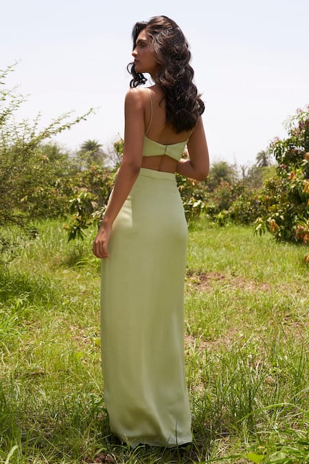 Shop Parshya Green Viscose Embroidery, Beads Square Neck Cape Jacket And Draped Skirt Set at Aza Fashions Shop_Parshya_Green Viscose Embroidery, Beads Square Neck Cape Jacket And Draped Skirt Set _at_Aza_Fashions