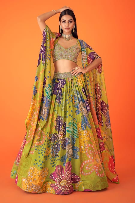 Taavare Floral Embroidered Bustier Lehenga Set 