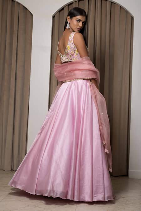 Buy Mehak Sharma Pink Satin, Organza Zari, Cut Work, Floral Jaal Waistband Lehenga Set Online at Aza Fashions Buy_Mehak Sharma_Pink Satin, Organza Zari, Cut Work, Floral Jaal Waistband Lehenga Set _Online_at_Aza_Fashions