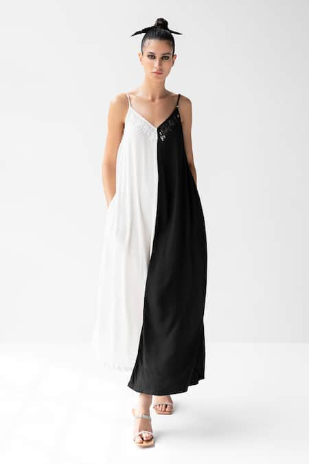 Black and sales white colorblock jumpsuit