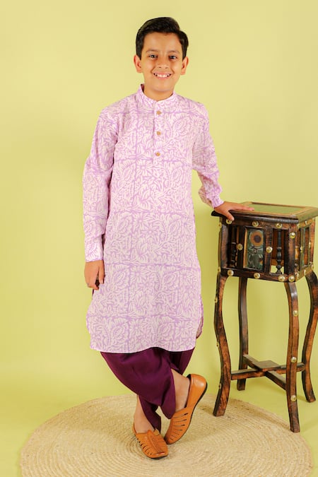 Kalp Purple Cotton Floral Print Kurta And Dhoti Set