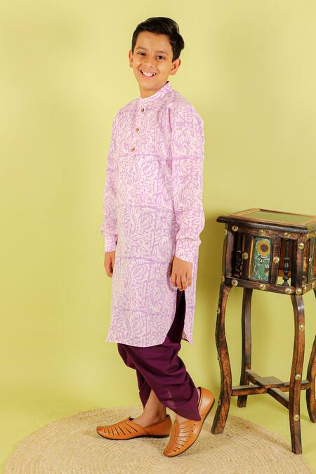 Buy Kalp Purple Cotton Floral Print Kurta And Dhoti Set Online at Aza Fashions Buy_Kalp_Purple Cotton Floral Print Kurta And Dhoti Set _Online_at_Aza_Fashions