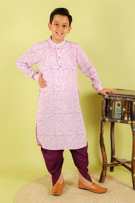 Shop Kalp Purple Cotton Floral Print Kurta And Dhoti Set Online at Aza Fashions Shop_Kalp_Purple Cotton Floral Print Kurta And Dhoti Set _Online_at_Aza_Fashions