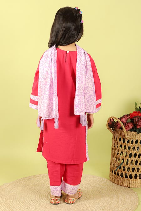 Shop Kalp Pink Cotton Embroidery, Tassels Emma Yoke Printed Kurta Set at Aza Fashions Shop_Kalp_Pink Cotton Embroidery, Tassels Emma Yoke Printed Kurta Set _at_Aza_Fashions