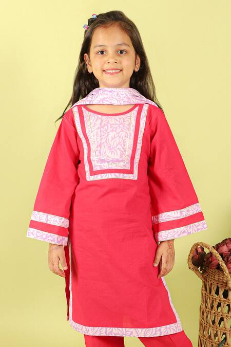 Kalp Pink Cotton Embroidery, Tassels Emma Yoke Printed Kurta Set Online at Aza Fashions Kalp_Pink Cotton Embroidery, Tassels Emma Yoke Printed Kurta Set _Online_at_Aza_Fashions