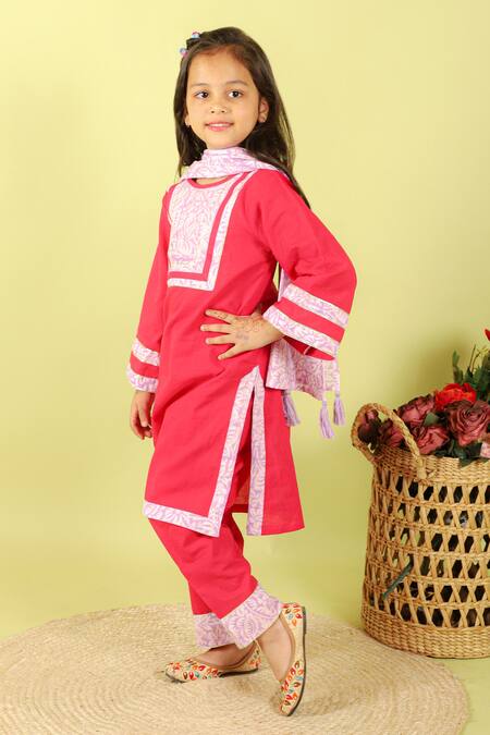 Buy Kalp Pink Cotton Embroidery, Tassels Emma Yoke Printed Kurta Set Online at Aza Fashions Buy_Kalp_Pink Cotton Embroidery, Tassels Emma Yoke Printed Kurta Set _Online_at_Aza_Fashions