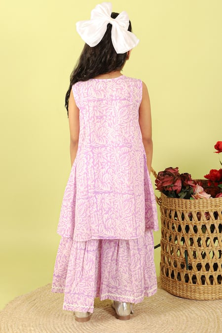 Shop Kalp Purple Cotton Lace, Embroidery Thames Floral Print Kurta And Sharara Set at Aza Fashions Shop_Kalp_Purple Cotton Lace, Embroidery Thames Floral Print Kurta And Sharara Set _at_Aza_Fashions