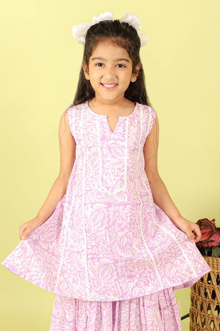 Kalp Purple Cotton Lace, Embroidery Thames Floral Print Kurta And Sharara Set Online at Aza Fashions Kalp_Purple Cotton Lace, Embroidery Thames Floral Print Kurta And Sharara Set _Online_at_Aza_Fashions