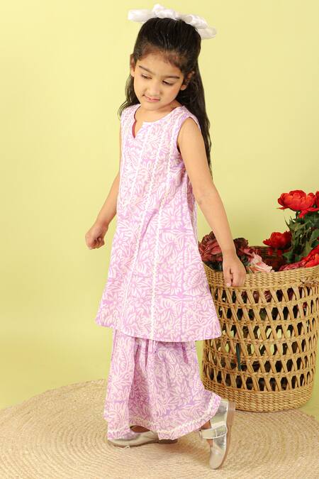 Shop Kalp Purple Cotton Lace, Embroidery Thames Floral Print Kurta And Sharara Set Online at Aza Fashions Shop_Kalp_Purple Cotton Lace, Embroidery Thames Floral Print Kurta And Sharara Set _Online_at_Aza_Fashions