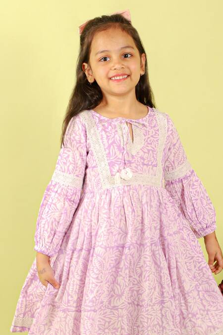 Kalp_Purple Cotton Fabric Flowers Floral Printed Dress _Online_at_Aza_Fashions