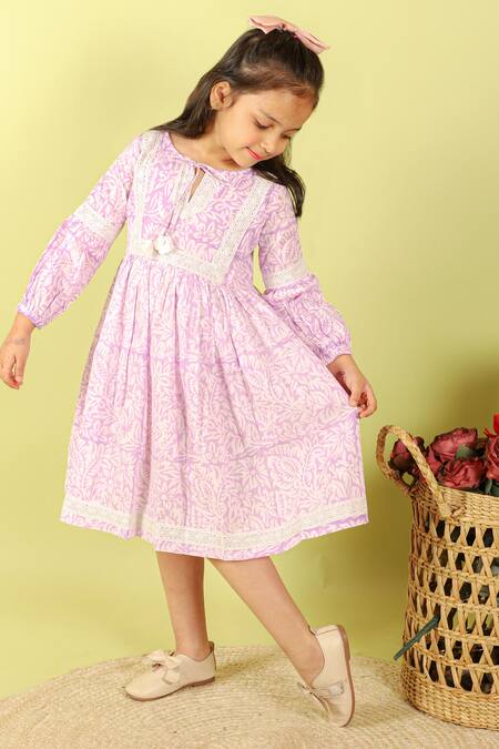 Buy_Kalp_Purple Cotton Fabric Flowers Floral Printed Dress _Online_at_Aza_Fashions