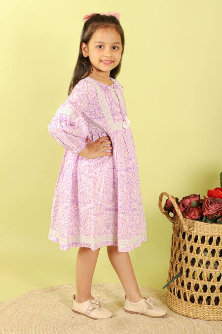 Shop_Kalp_Purple Cotton Fabric Flowers Floral Printed Dress _Online_at_Aza_Fashions