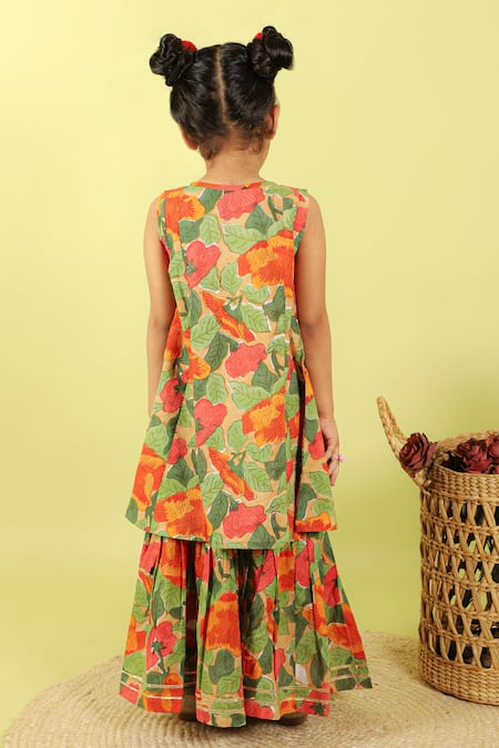 Shop Kalp Green Cotton Lace, Embroidery Jasmine Floral Print Kurta And Sharara Set at Aza Fashions Shop_Kalp_Green Cotton Lace, Embroidery Jasmine Floral Print Kurta And Sharara Set _at_Aza_Fashions