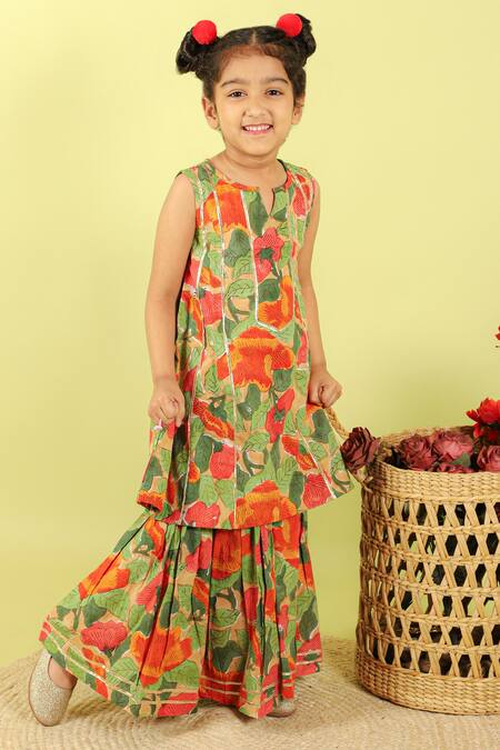 Buy Kalp Green Cotton Lace, Embroidery Jasmine Floral Print Kurta And Sharara Set Online at Aza Fashions Buy_Kalp_Green Cotton Lace, Embroidery Jasmine Floral Print Kurta And Sharara Set _Online_at_Aza_Fashions