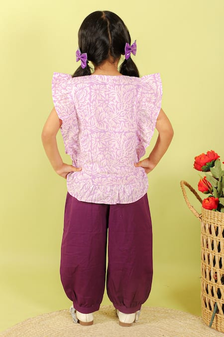 Shop Kalp Purple Cotton Arya Floral Print Top And Pant Set at Aza Fashions Shop_Kalp_Purple Cotton Arya Floral Print Top And Pant Set _at_Aza_Fashions