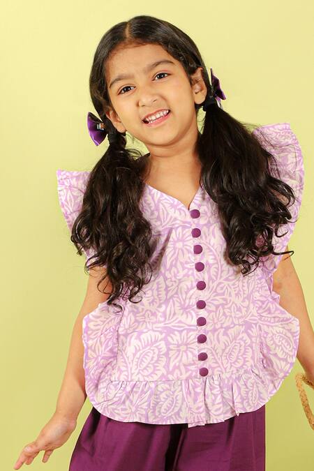 Kalp Purple Cotton Arya Floral Print Top And Pant Set Online at Aza Fashions Kalp_Purple Cotton Arya Floral Print Top And Pant Set _Online_at_Aza_Fashions