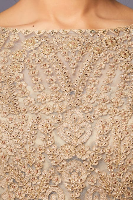 Shop RI.Ritu Kumar Off White Net Embroidery Floral Boat Neck Palace Blouse Online at Aza Fashions Shop_RI.Ritu Kumar_Off White Net Embroidery Floral Boat Neck Palace Blouse_Online_at_Aza_Fashions