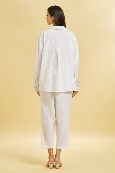 Soha By Harleen And Sona Embroidered Collar Shirt & Cigarette Pant Set 