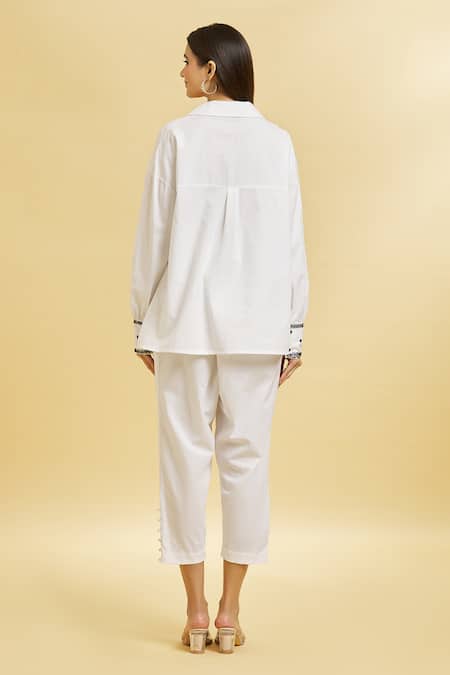 Soha By Harleen And Sona Glass Beads Embroidered Shirt & Cigarette Pant Set 