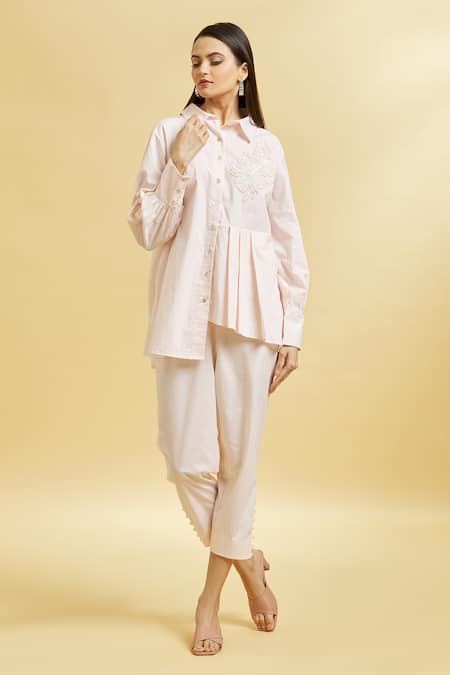 Soha by Harleen and Sona Sequin Embroidered Shirt & Cigarette Pant Set 