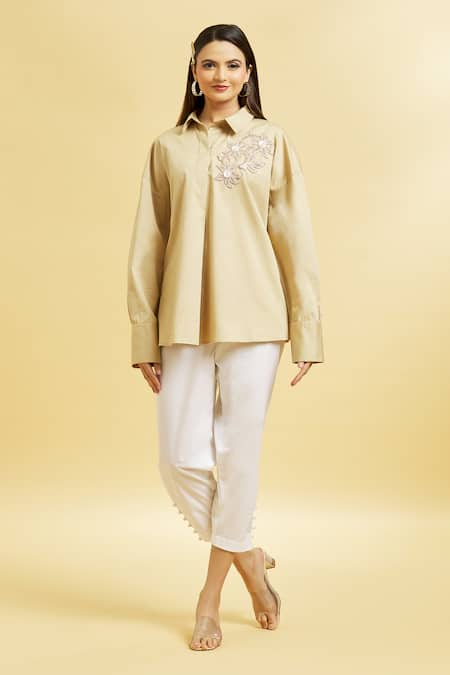 Soha by Harleen and Sona Embroidered Patch Cotton Shirt 