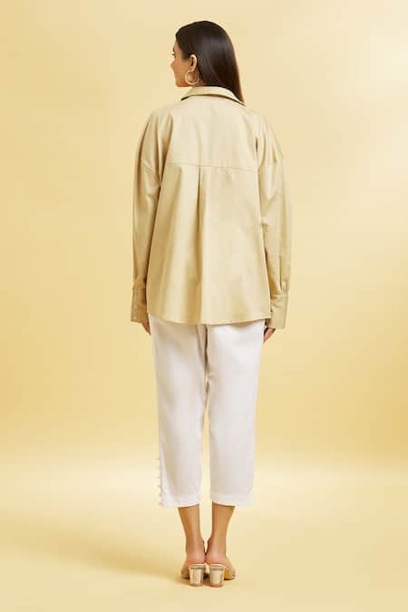 Soha By Harleen And Sona Embroidered Patch Cotton Shirt 