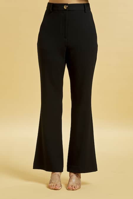 Shop_Soha By Harleen And Sona_Black Cotton Embroidery Shawl Neck Patch Shirt And Trouser Set _Online_at_Aza_Fashions