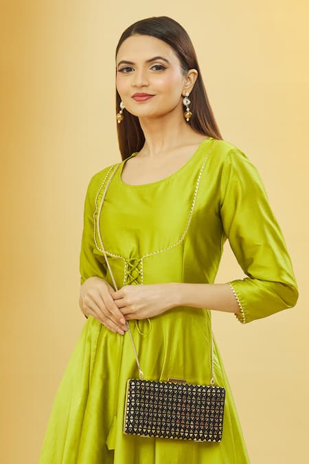 Nazaakat By Samara Singh_Black Mirrors Embellished Clutch _Online_at_Aza_Fashions