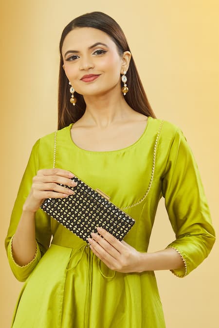 Buy_Nazaakat By Samara Singh_Black Mirrors Embellished Clutch _Online_at_Aza_Fashions