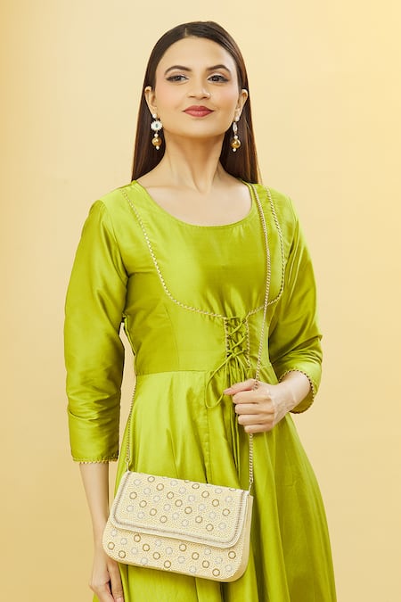 Shop Nazaakat By Samara Singh Cream Pearls Raw Silk Jewel Embellished Clutch at Aza Fashions Shop_Nazaakat By Samara Singh_Cream Pearls Raw Silk Jewel Embellished Clutch _at_Aza_Fashions