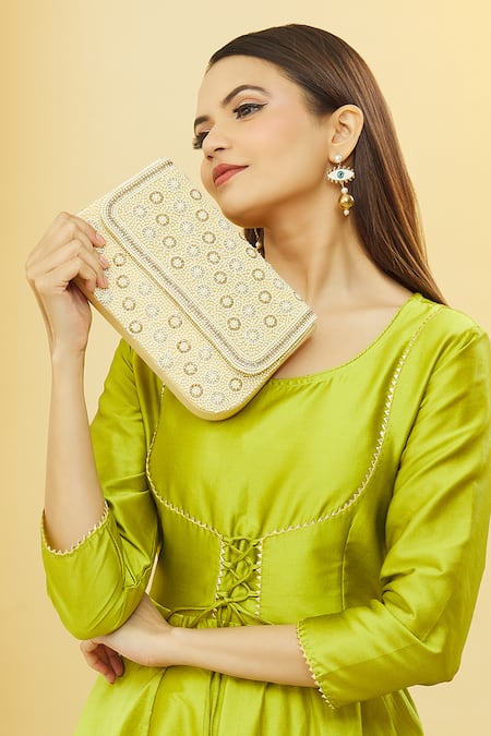 Buy Nazaakat By Samara Singh Cream Pearls Raw Silk Jewel Embellished Clutch Online at Aza Fashions Buy_Nazaakat By Samara Singh_Cream Pearls Raw Silk Jewel Embellished Clutch _Online_at_Aza_Fashions