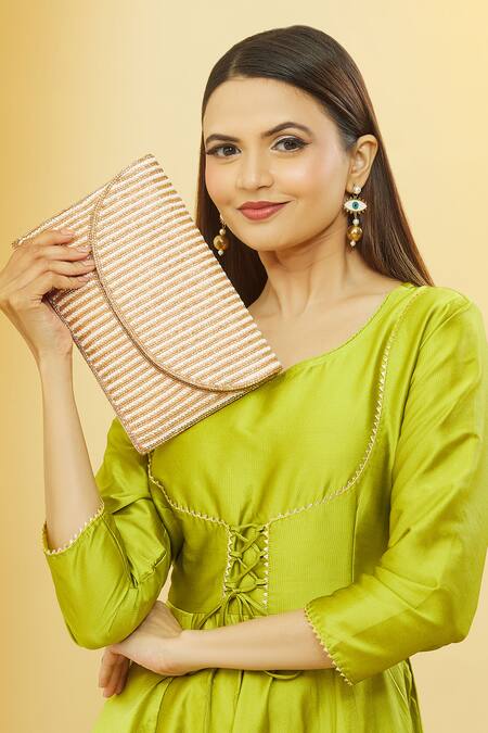 Buy_Nazaakat By Samara Singh_Gold Cut Work Metallic Out Clutch _Online_at_Aza_Fashions