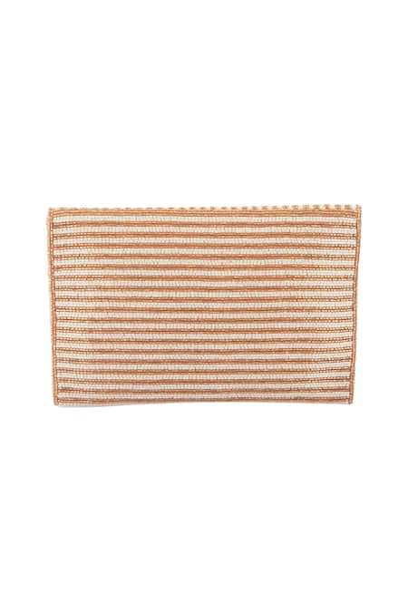 Buy_Nazaakat By Samara Singh_Cream Crystals Embellished Striped Clutch _Online_at_Aza_Fashions