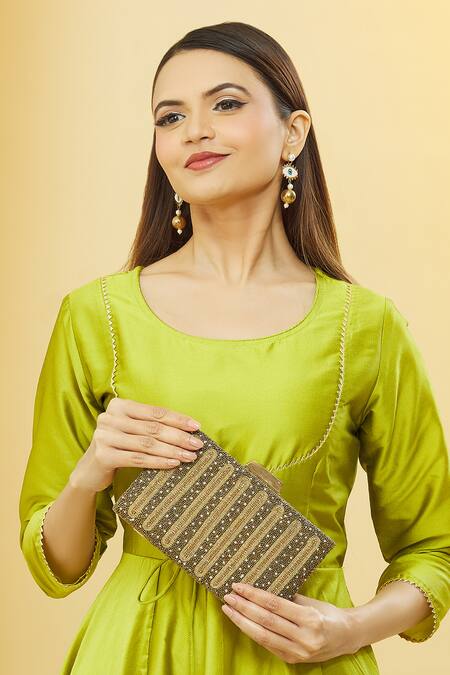 Buy_Nazaakat By Samara Singh_Gold Cut Work Cutdana Embellished Clutch _Online_at_Aza_Fashions