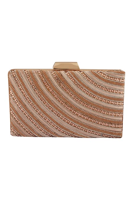 Samyukta Singhania Pink Stone Work Jewel Stripe Pattern Embellished Clutch 