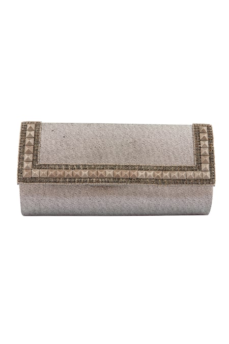 Samyukta Singhania Silver Jewel Stud Lined Flap Clutch 