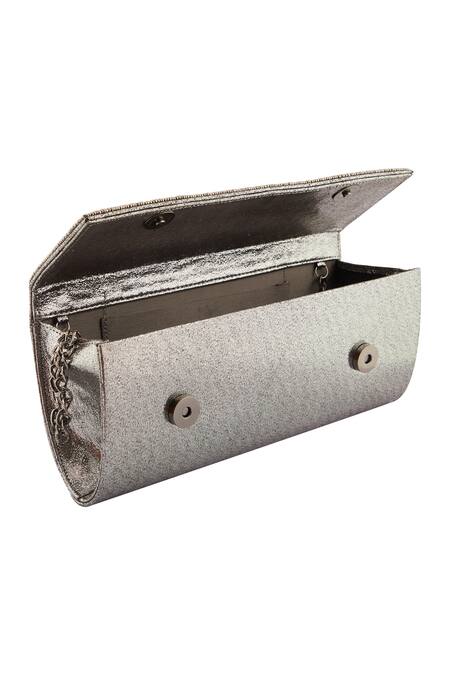 Shop_Nazaakat By Samara Singh_Silver Studs, Diamonds Lined Flap Clutch _Online_at_Aza_Fashions