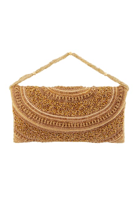 Samyukta Singhania Gold Cutdana Curved Embellished Pattern Clutch